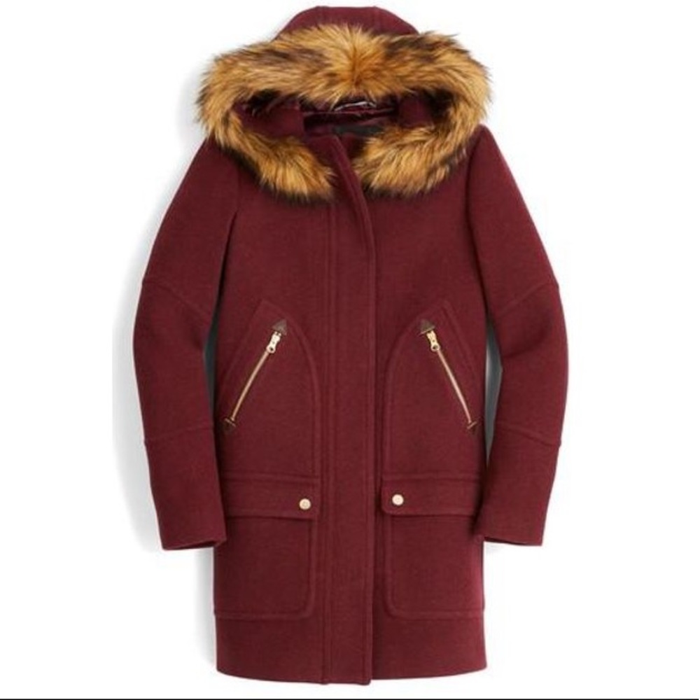 J. Crew Women's Chateau Parka Italian Stadium Cloth Wool in Heather Fire Red